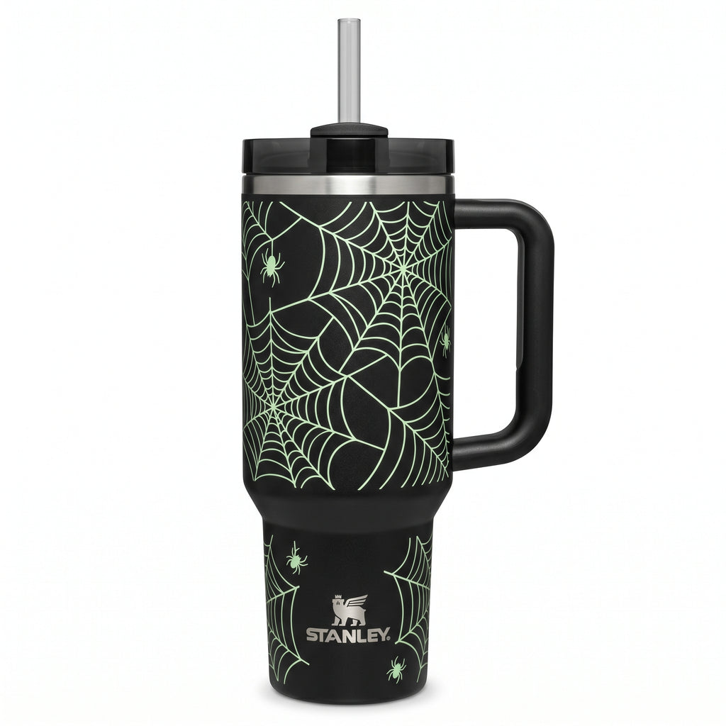 Stanley Quencher H2.0 40oz Halloween Web Glow Tumbler with Handle & Straw New