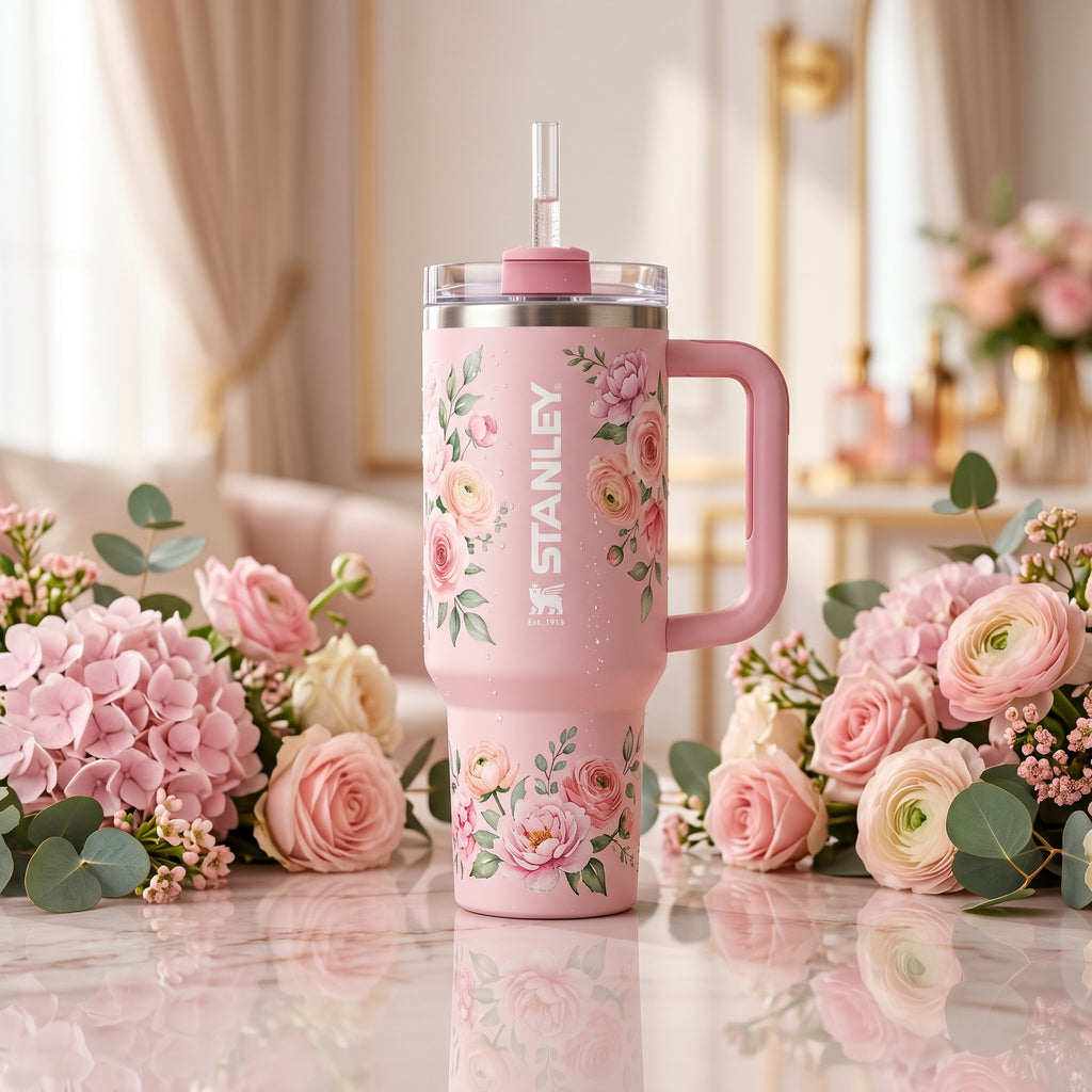Stanley Floral Pink Tumbler 40oz